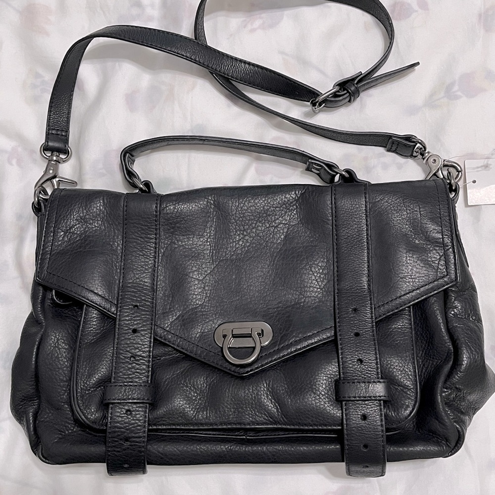 Crown Vintage Black Leather Satchel Purse